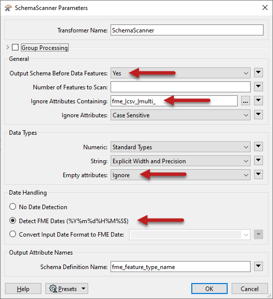 SchemaScanner parameters